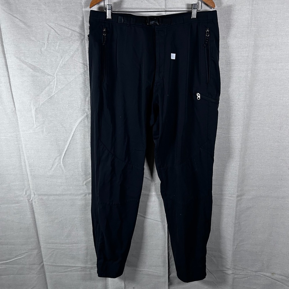 REI Mens XL Hiking Pants Black Nylon Spandex Belted Outdoor Trousers